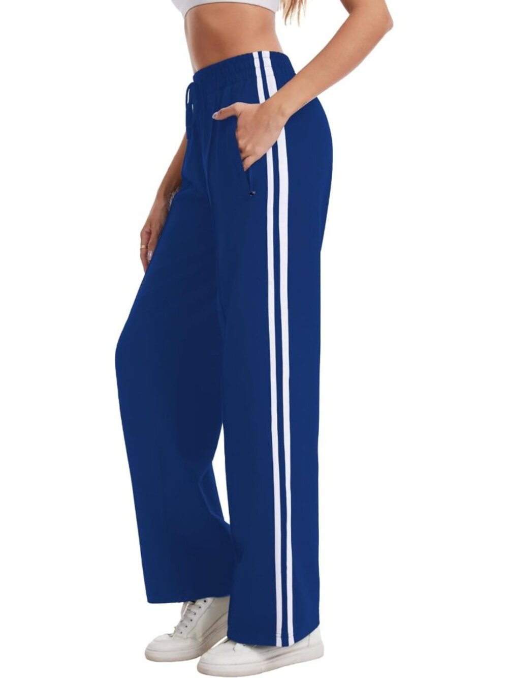 Cozy Women's Wide Leg Cotton Sweatpants with Zip Pockets - Stretchy Lounge